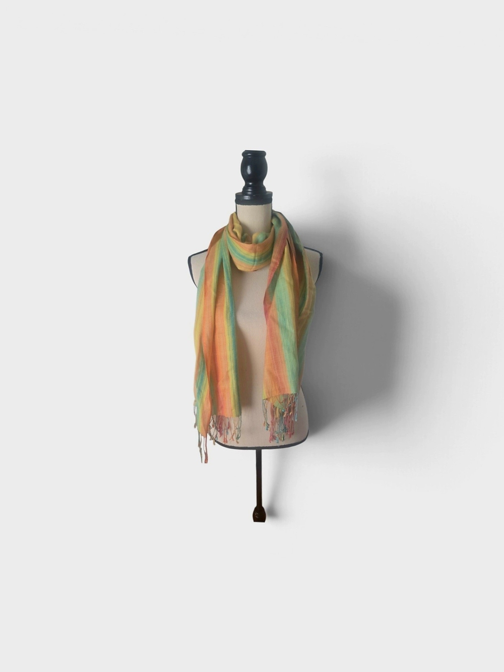 Boho Striped Viscose Scarf Wrap Vibrant Multi Color Shawl Fringed Lightweight